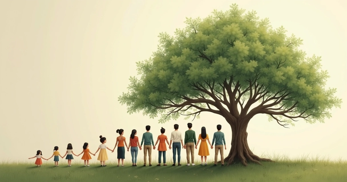 Árvore genealógica com ramificações conectando diferentes pessoas 