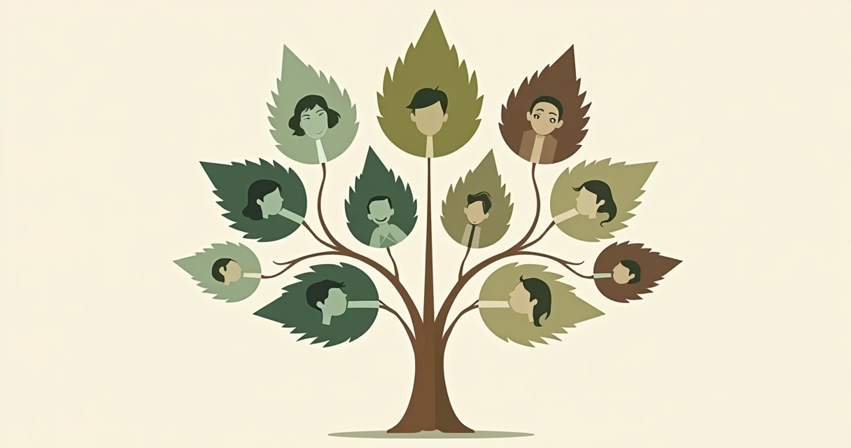 Árvore genealógica estilizada em fundo claro 
