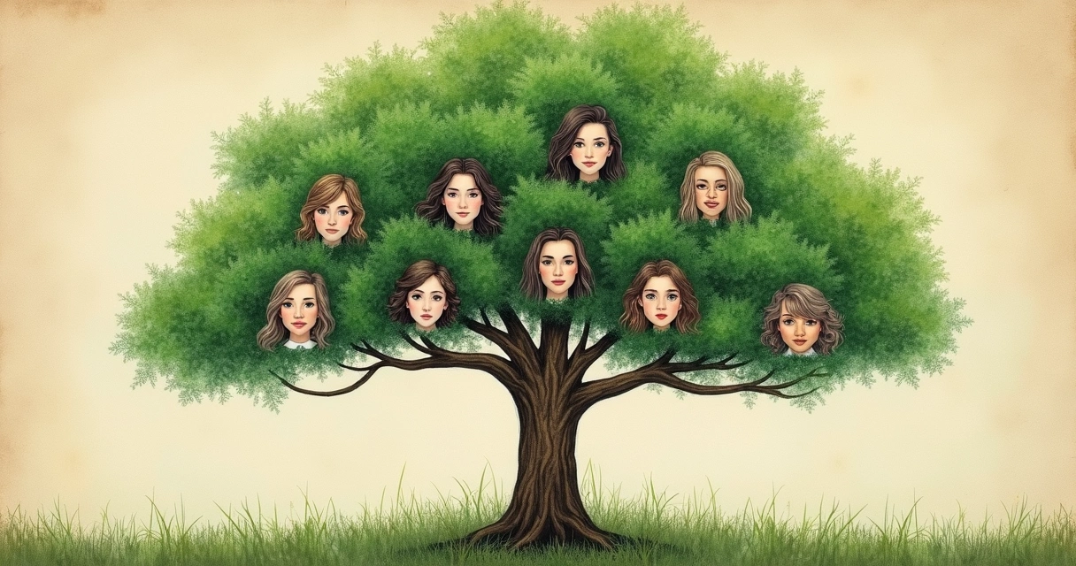 Árvore genealógica desenhada com um ramo desbotado 