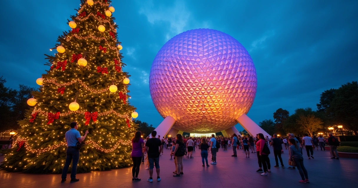 Árvore de Natal decorada no Epcot 