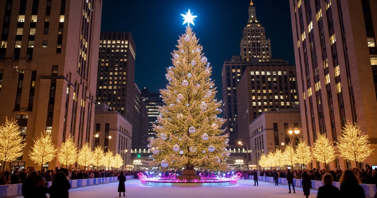 Árvore de Natal iluminada do Rockefeller Center em Manhattan 