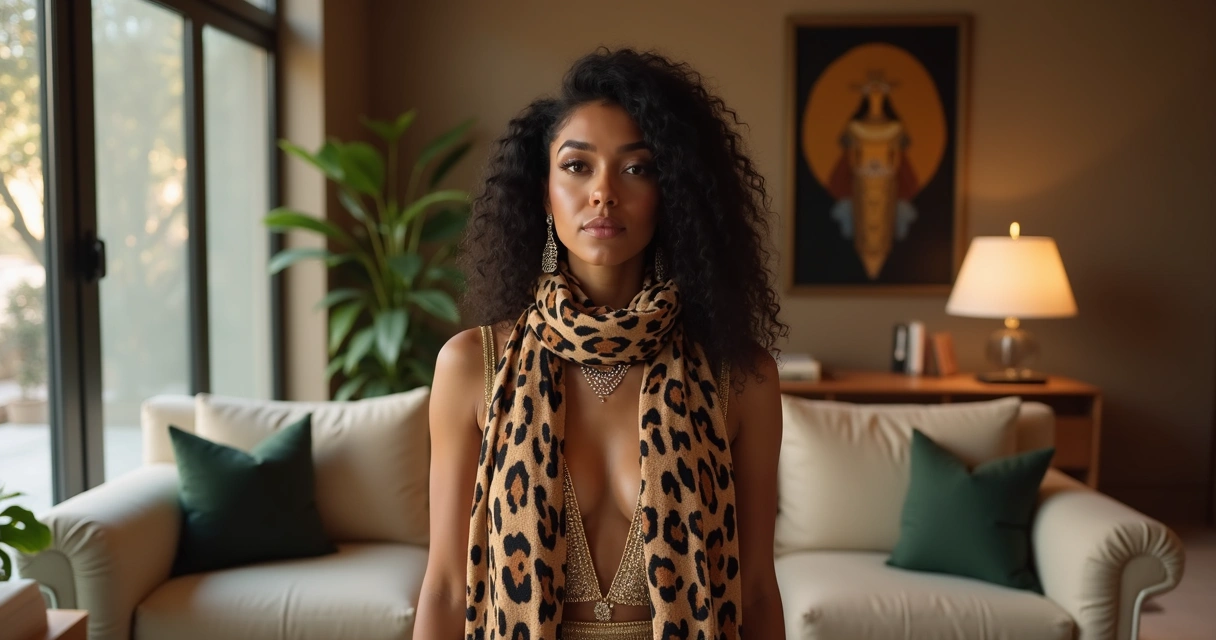 Ascendente Leão em roupa elegante, destaque dourado e estampas marcantes 