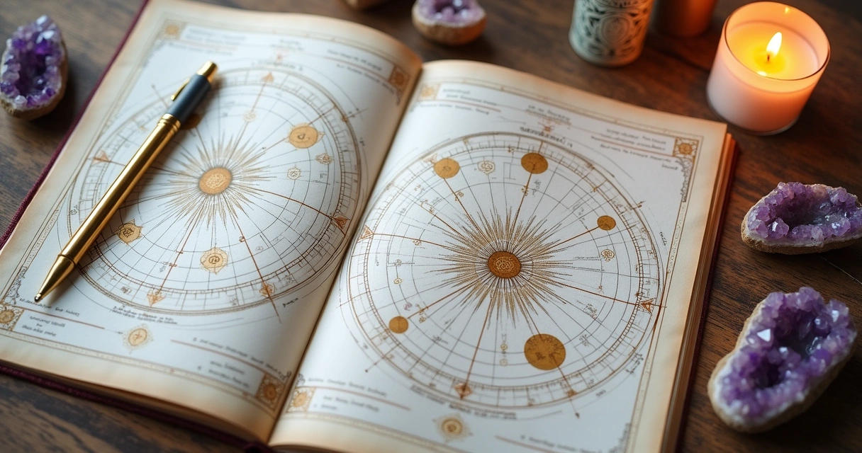 Dois mapas astrais sobrepostos mostrando aspectos planetários 