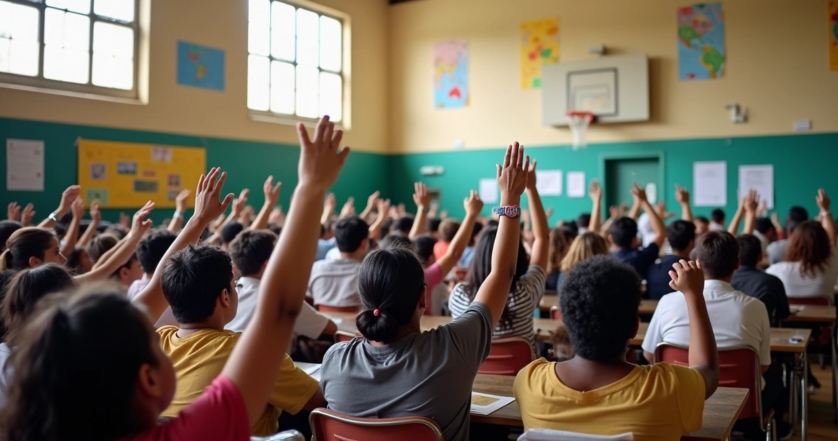 Moradores reunidos em assembleia na escola
