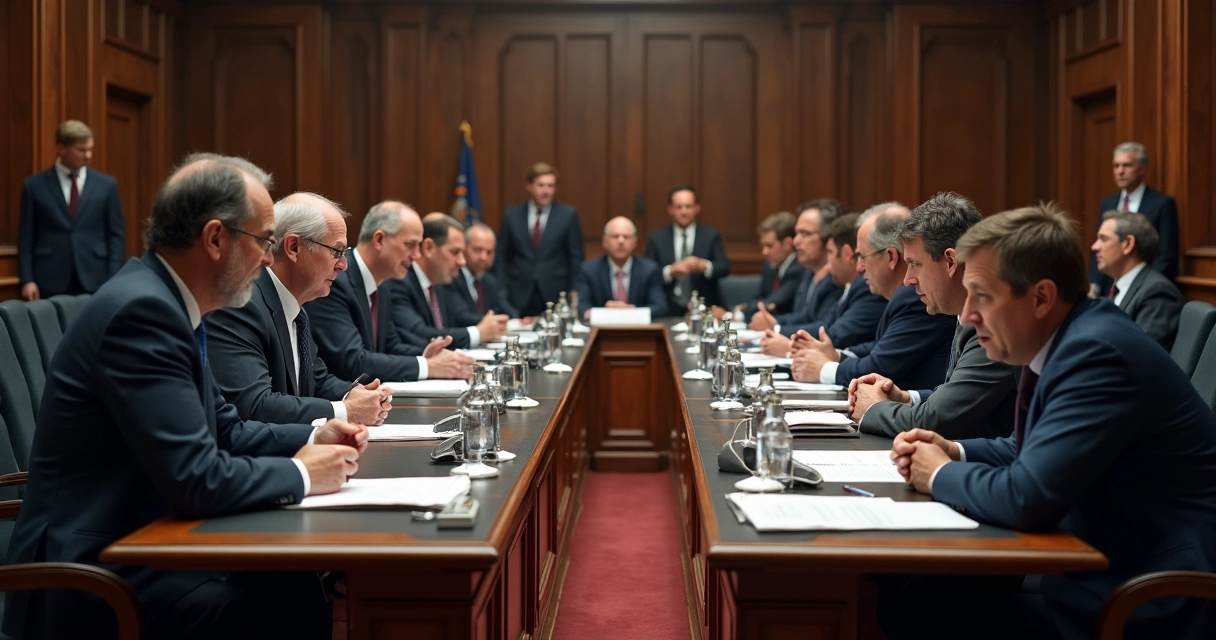 Plenário de decisões políticas com pessoas em debate intenso