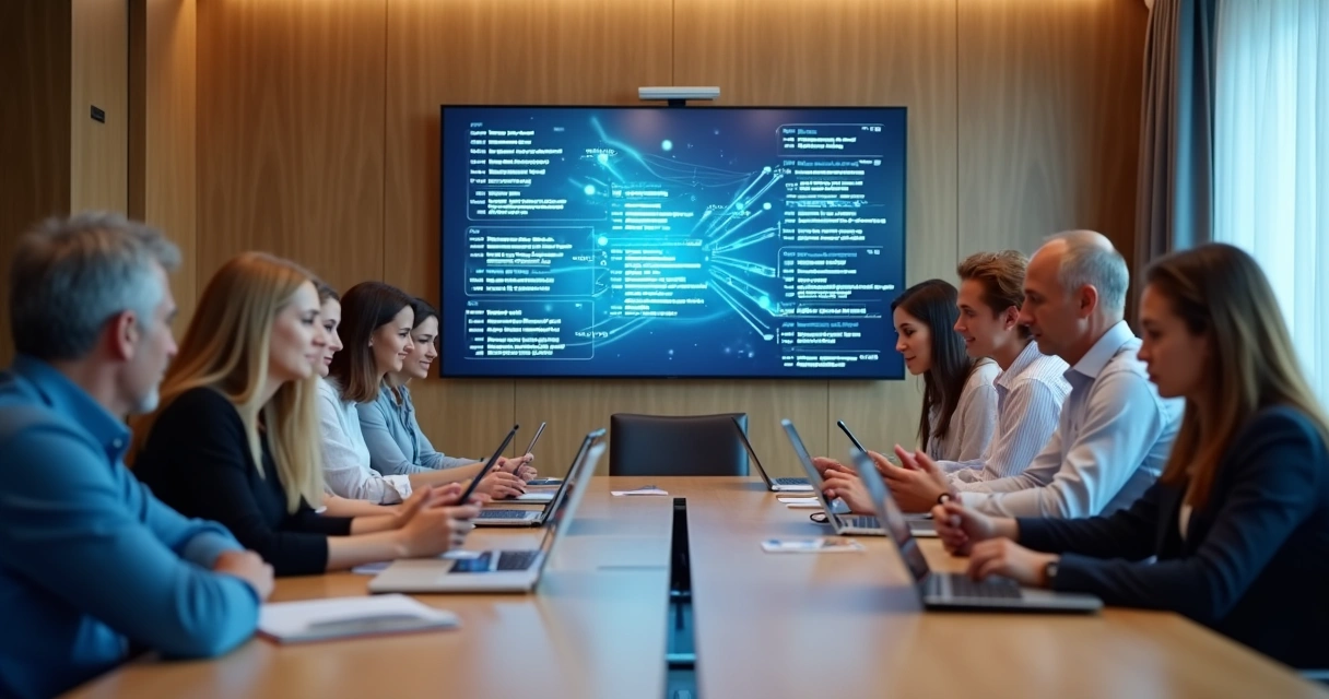 Assembleia de condomínio com tecnologia integrada na comunicação 