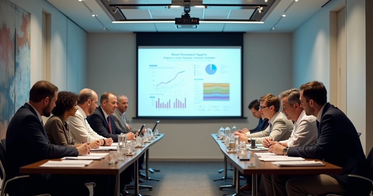 Assembleia de condomínio com apresentação de relatórios