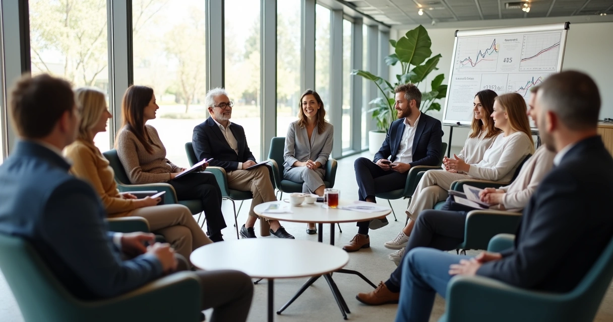 Reunião de pessoas em círculo discutindo sobre consórcio