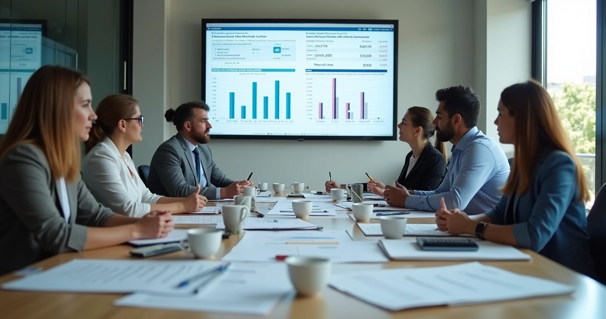 Participantes analisando resultados de consórcio em reunião 