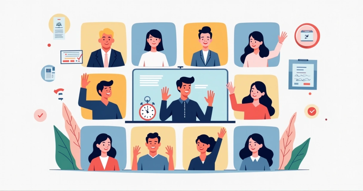 Participantes conectados por computador reunidos para assembleia digital