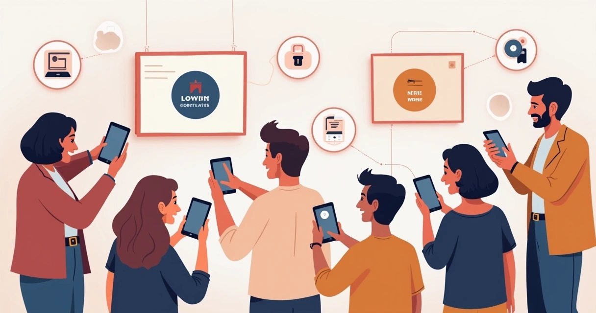 Trabalhadores participando de assembleia digital pelo celular e computador. 