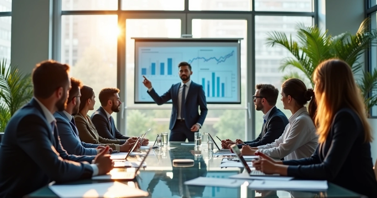 Reunião de sócios em assembleia dentro de escritório moderno