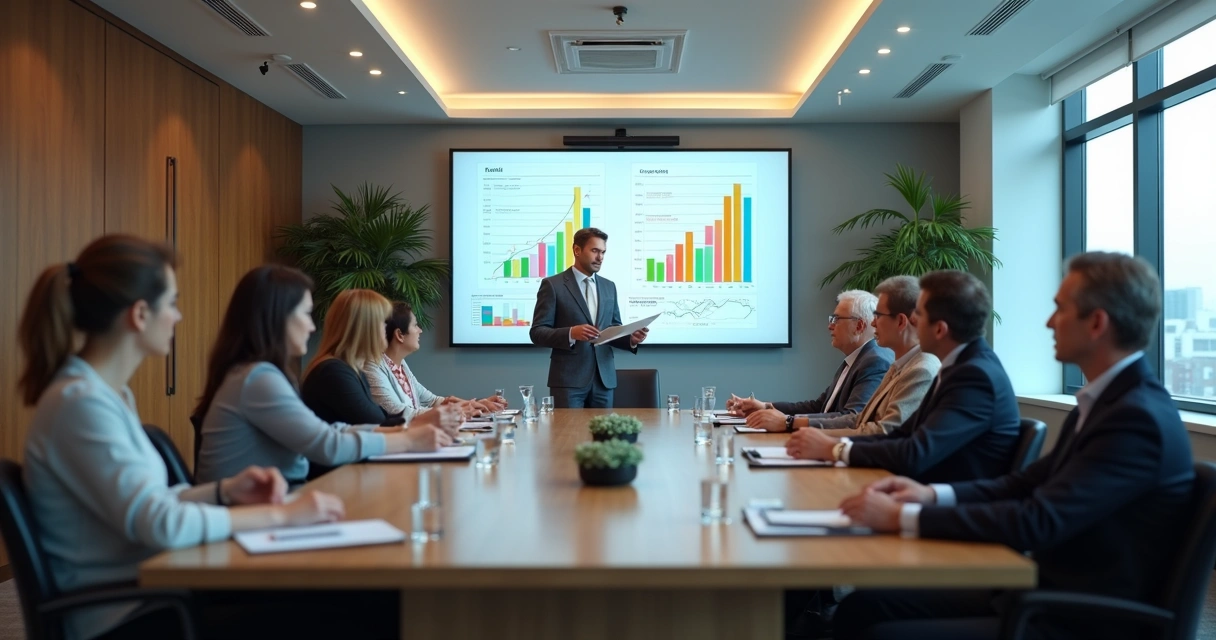 Assembleia de condomínio com apresentação de relatório financeiro 