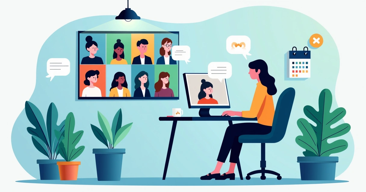 Organização de uma assembleia virtual com pessoas em telas 