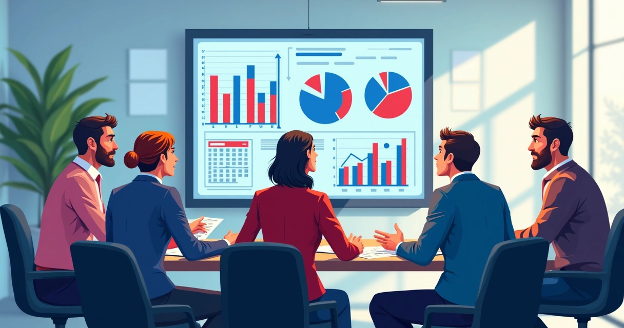 Reunião de equipe de campanha política analisando gráficos e calendário em tela digital