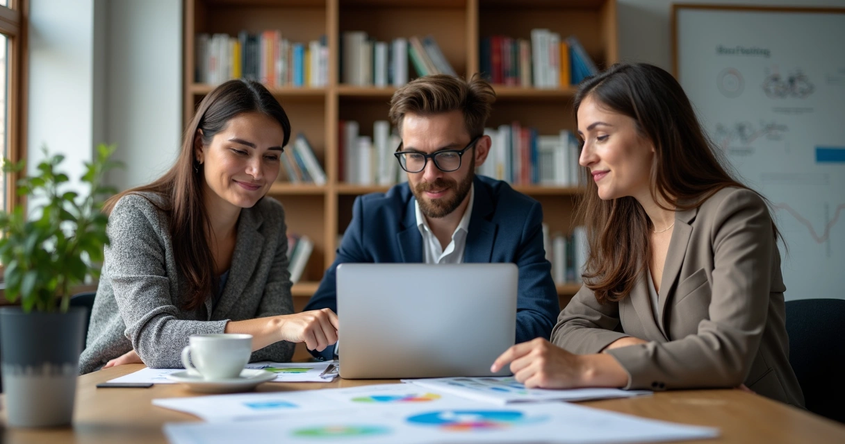 Consultor financeiro mostrando gráficos em tela para microempreendedores