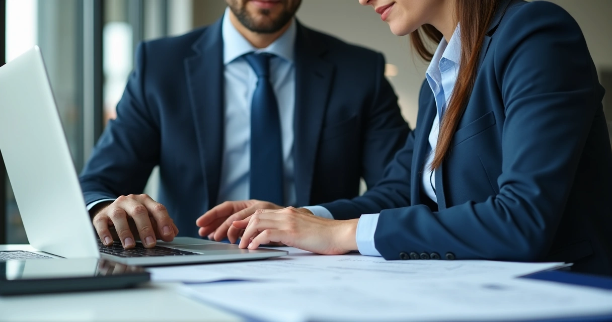 Profissional orientando cliente sobre plataformas jurídicas digitais para contratos