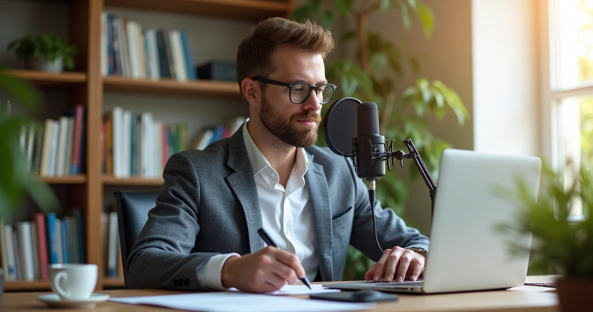 Gravação de áudio captando assinatura autoral para perfil no LinkedIn 