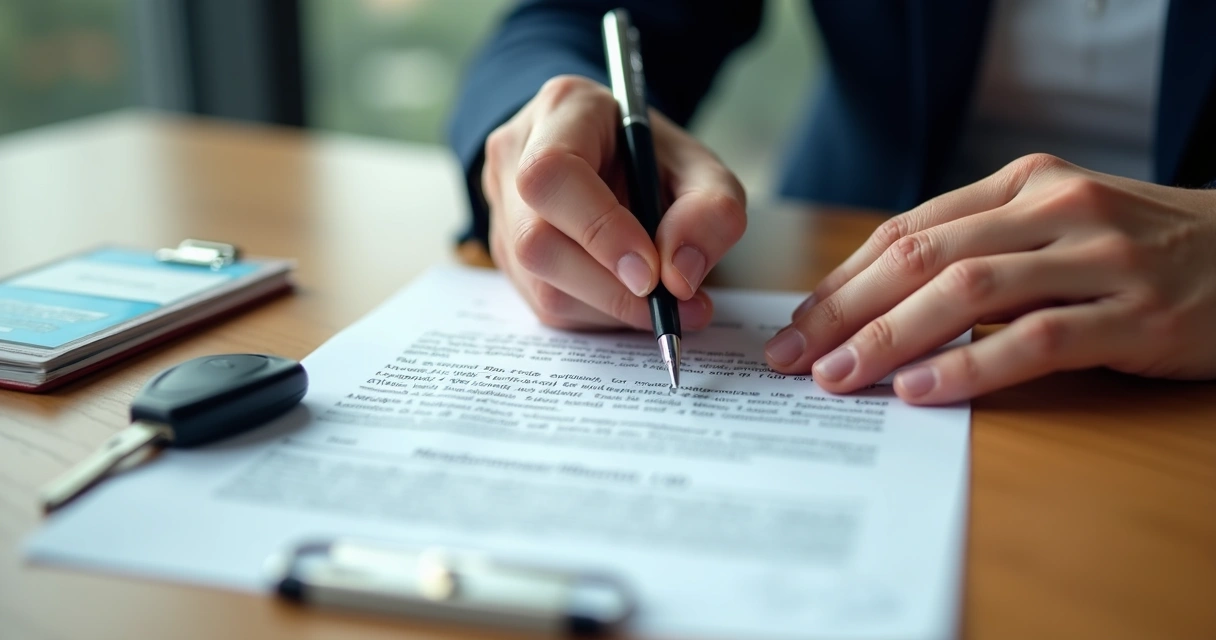 Pessoa assinando documento de autorização para uso de carro de terceiro