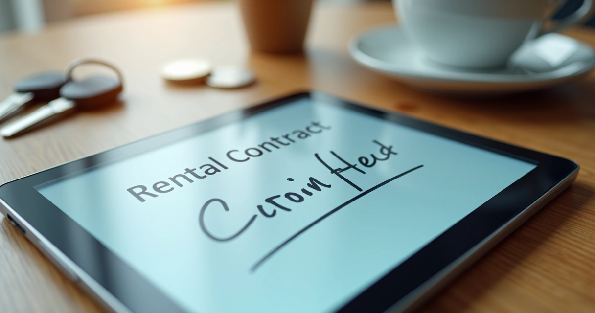 Assinatura eletrônica de contrato de aluguel em tablet 