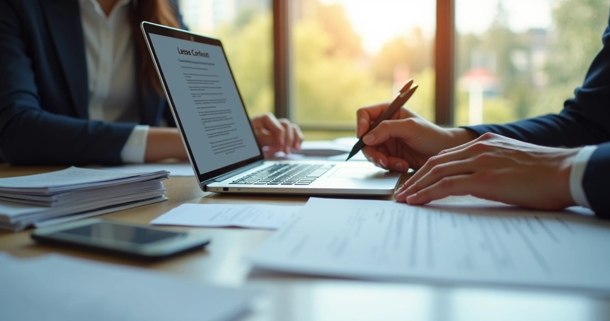 Assinatura eletrônica em contrato de aluguel digital em notebook 