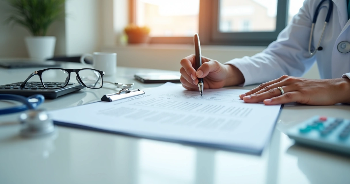Assinatura de contrato em mesa de clínica