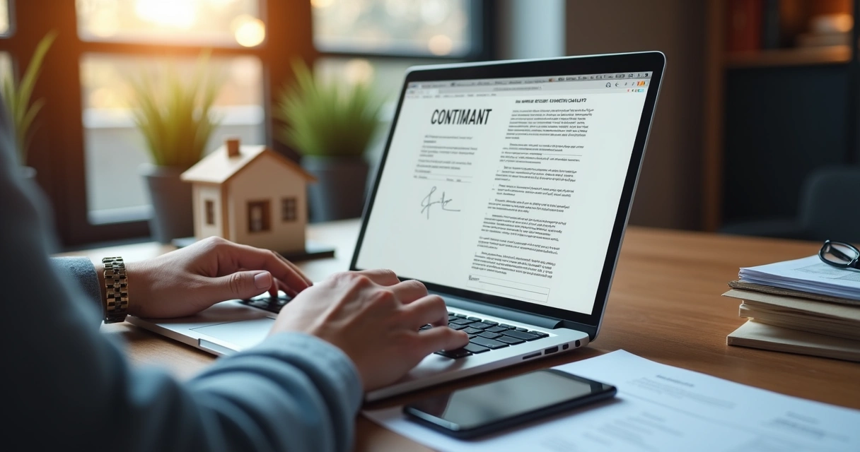 Assinatura eletrônica de um contrato digital em tela de computador 
