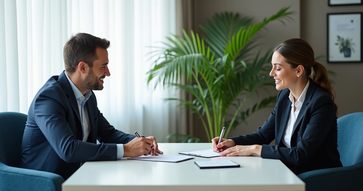 Cliente assinando contrato com contador 