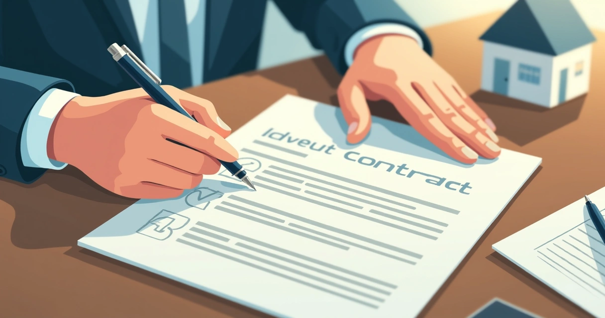 Pessoa assinando contrato com documentos de regularização imobiliária ao lado 