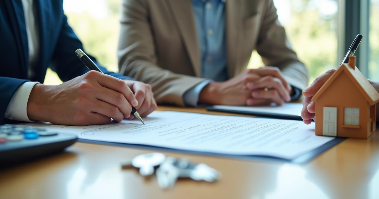 Assinatura de contrato de compra de imóvel em mesa de atendimento