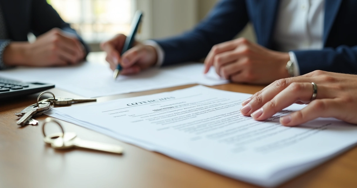 Pessoas assinando contrato com documentos em mesa 