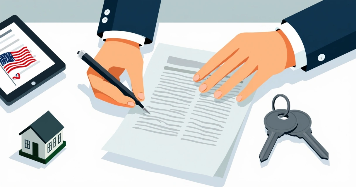 Two people signing a property purchase contract, hands and pen in focus 