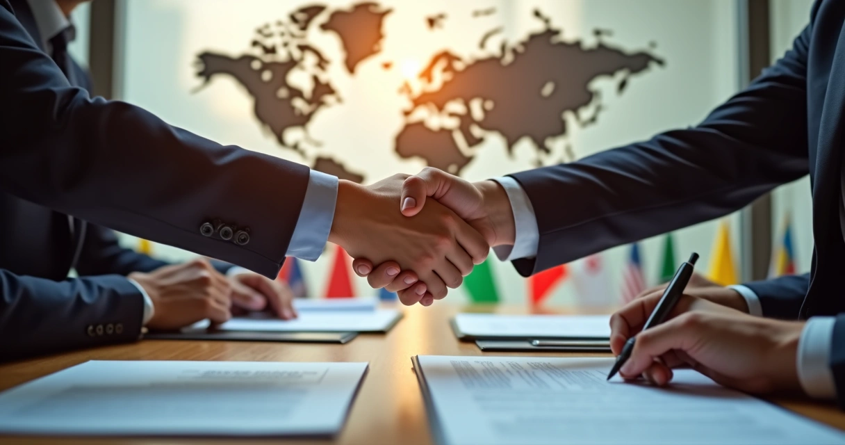 Assinatura de contrato internacional entre empresários 