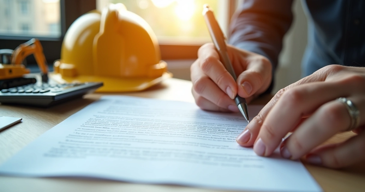 Assinatura de contrato de locação de máquina pesada em escritório.