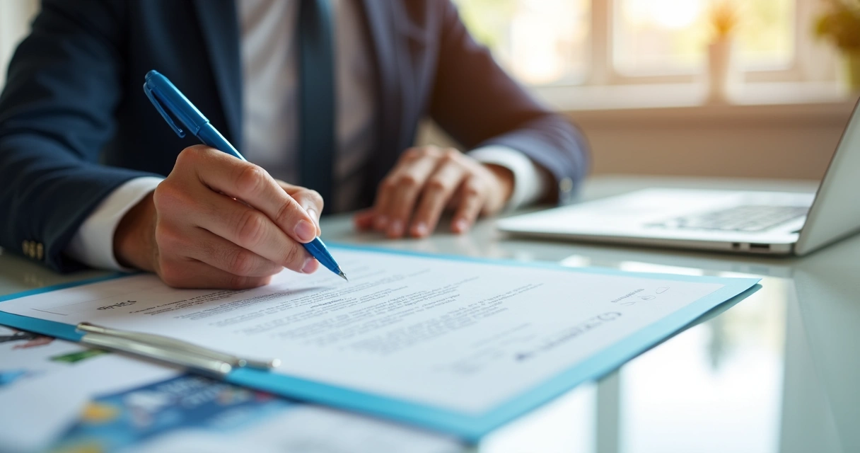 Pessoa assinando contrato de plano de saúde 