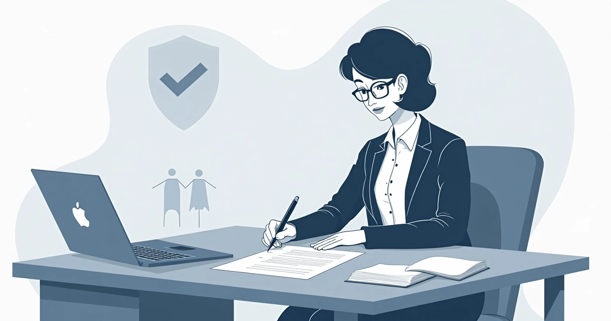 Pessoa assinando contrato de seguro com documentos e caneta sobre a mesa 