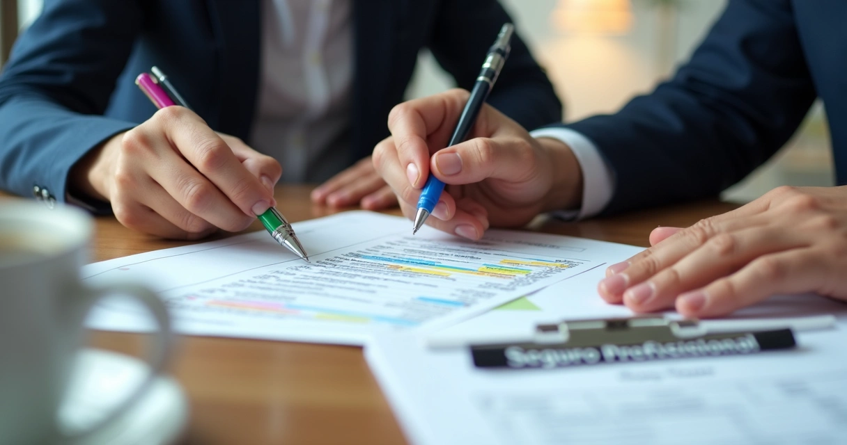 Profissional assinando contrato de seguro com consultor