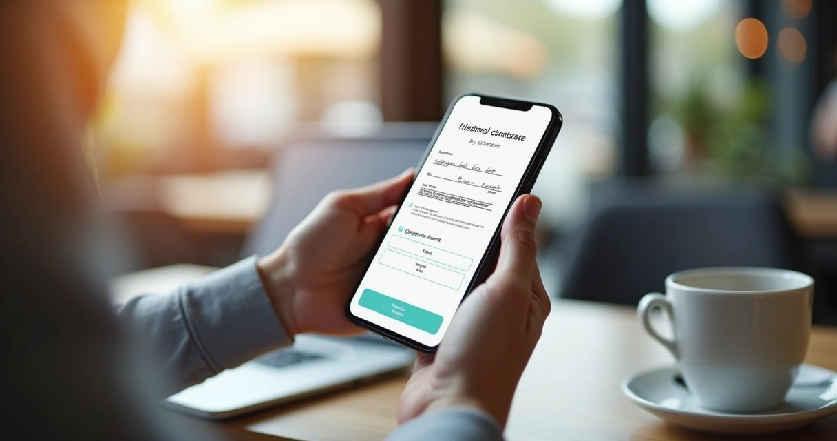 Pessoa assinando contrato digital no celular 