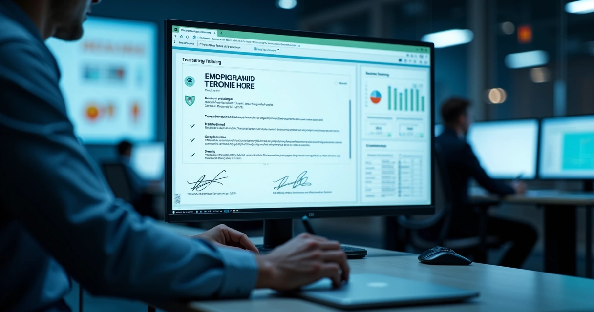 Gestor confirma assinatura digital em certificado de treinamento em tela ampla 