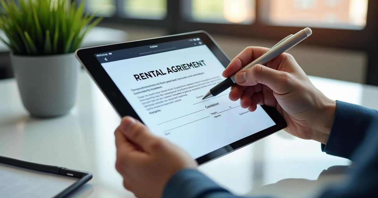 Contrato digital sendo assinado em tablet 