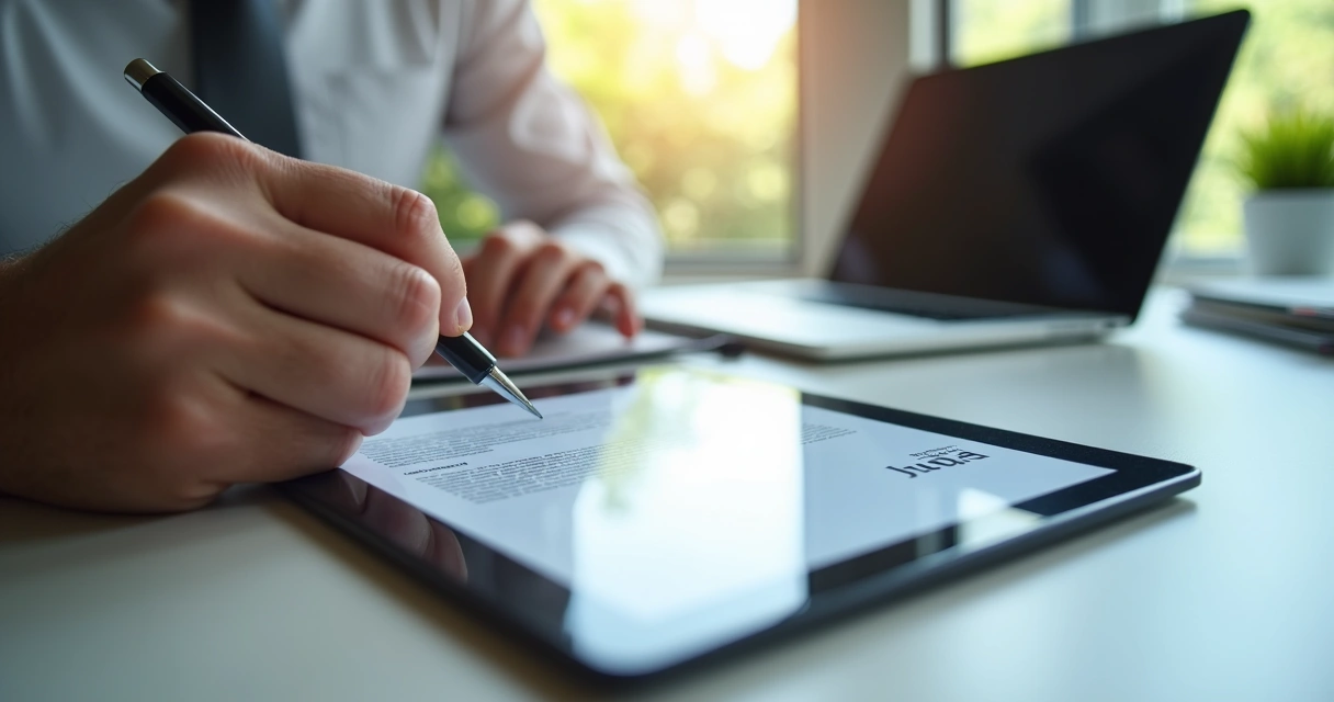 Pessoa assinando contrato digital em tablet 
