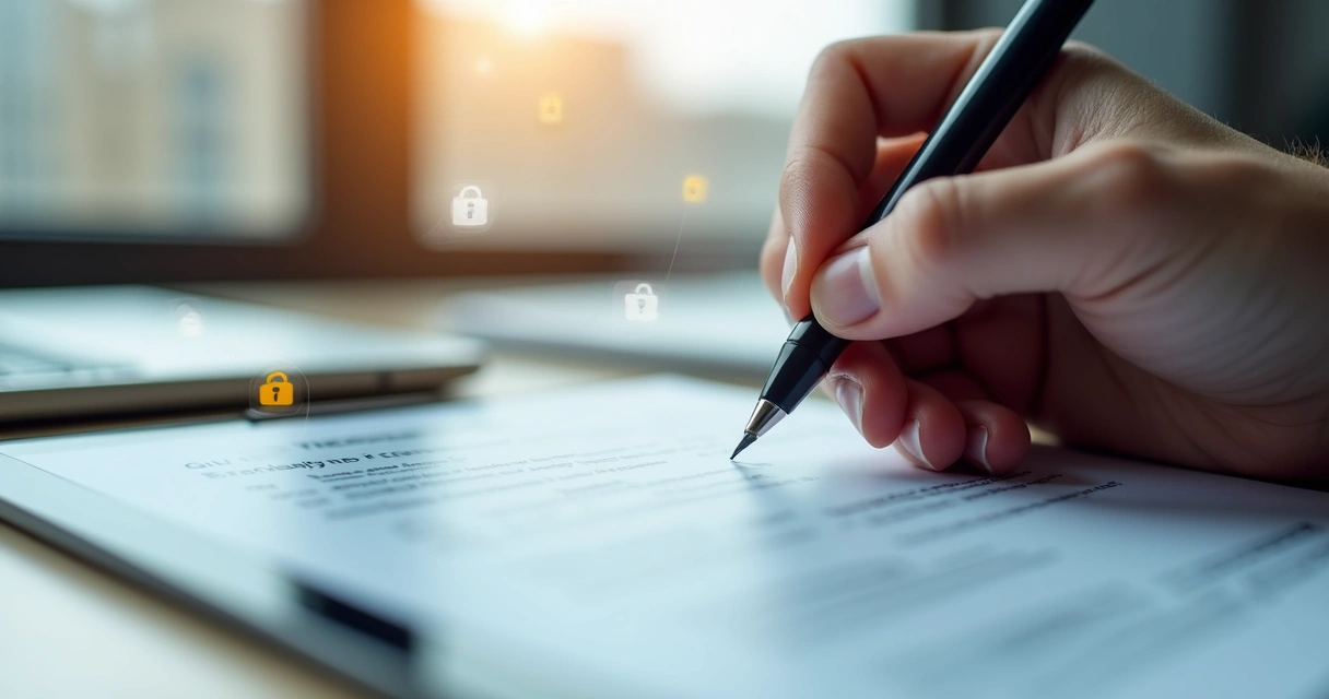 Assinatura digital em contrato eletrônico na tela de tablet 