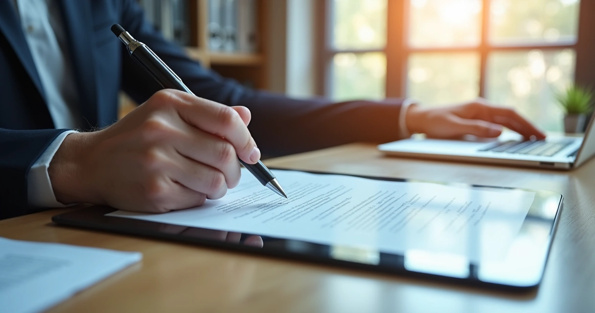 Pessoa assinando digitalmente um contrato imobiliário 
