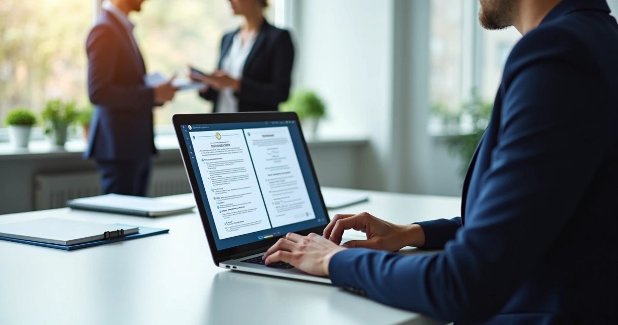 Pessoa assinando contrato digital em notebook 