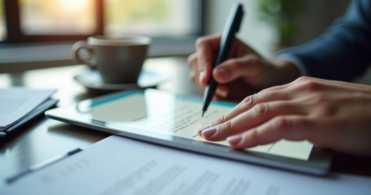 Pessoa usando aplicativo de assinatura digital em tablet 