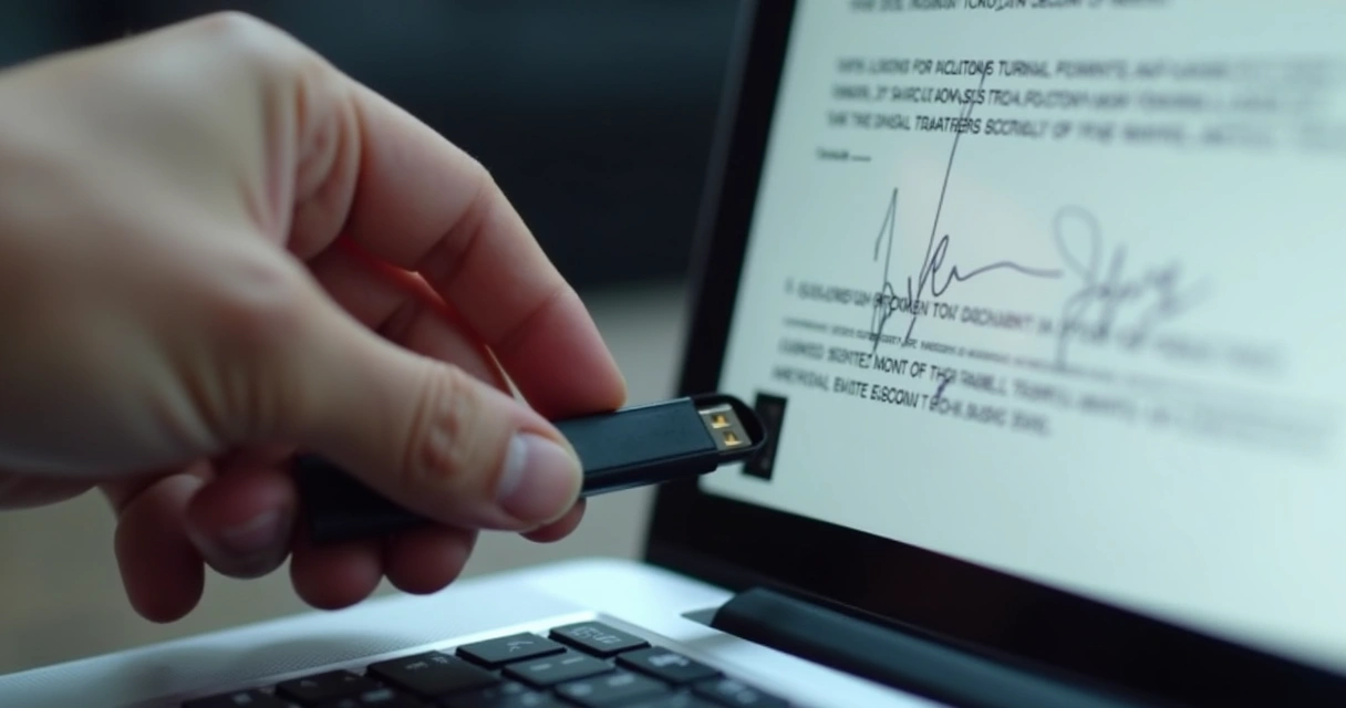 Pessoa inserindo token em notebook para assinatura digital