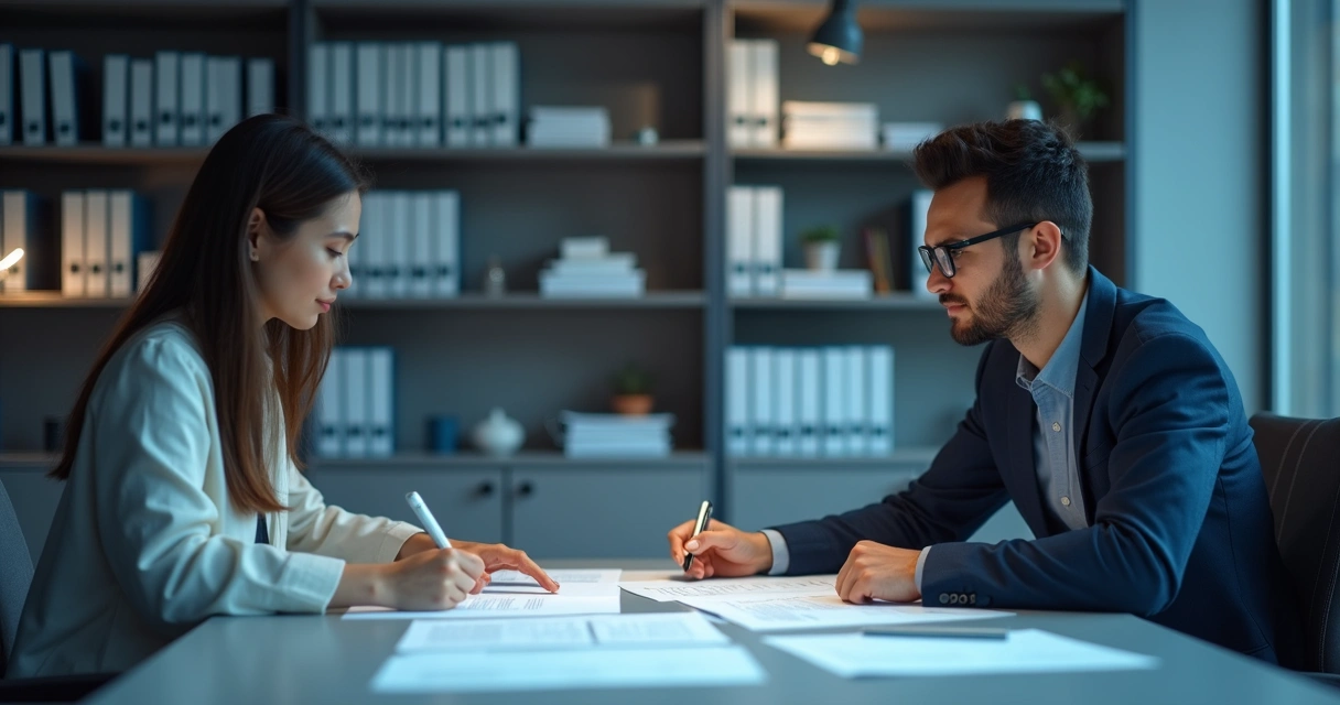Pessoas usando assinatura digital em documentos empresariais 
