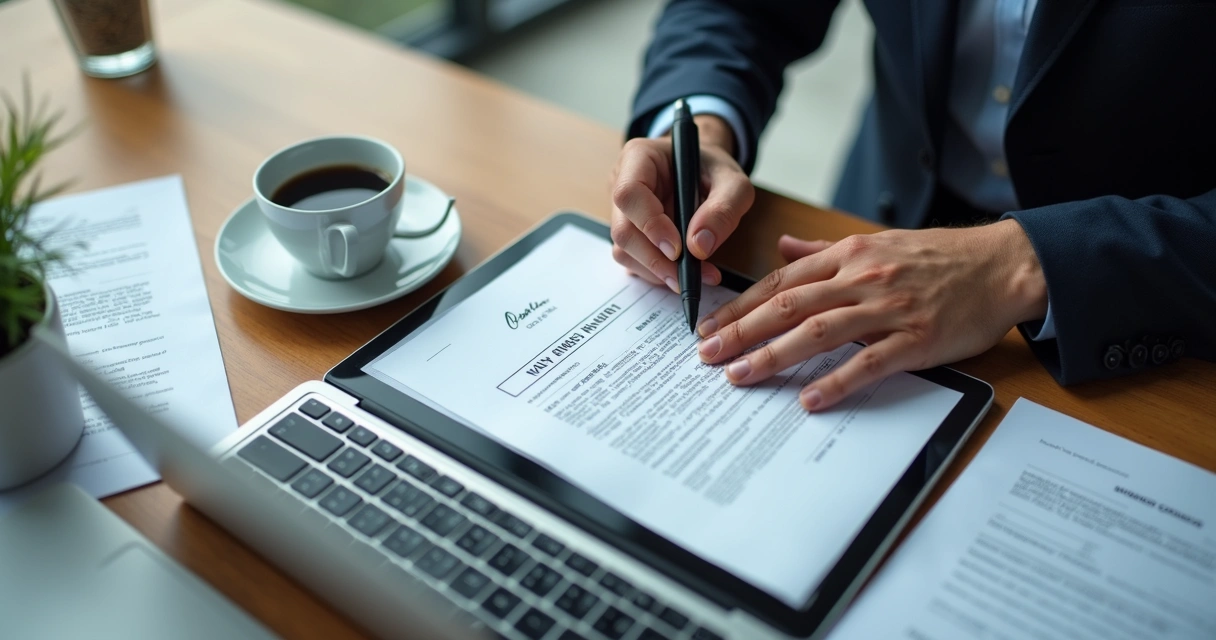 Pessoa assinando documento digitalmente em um notebook