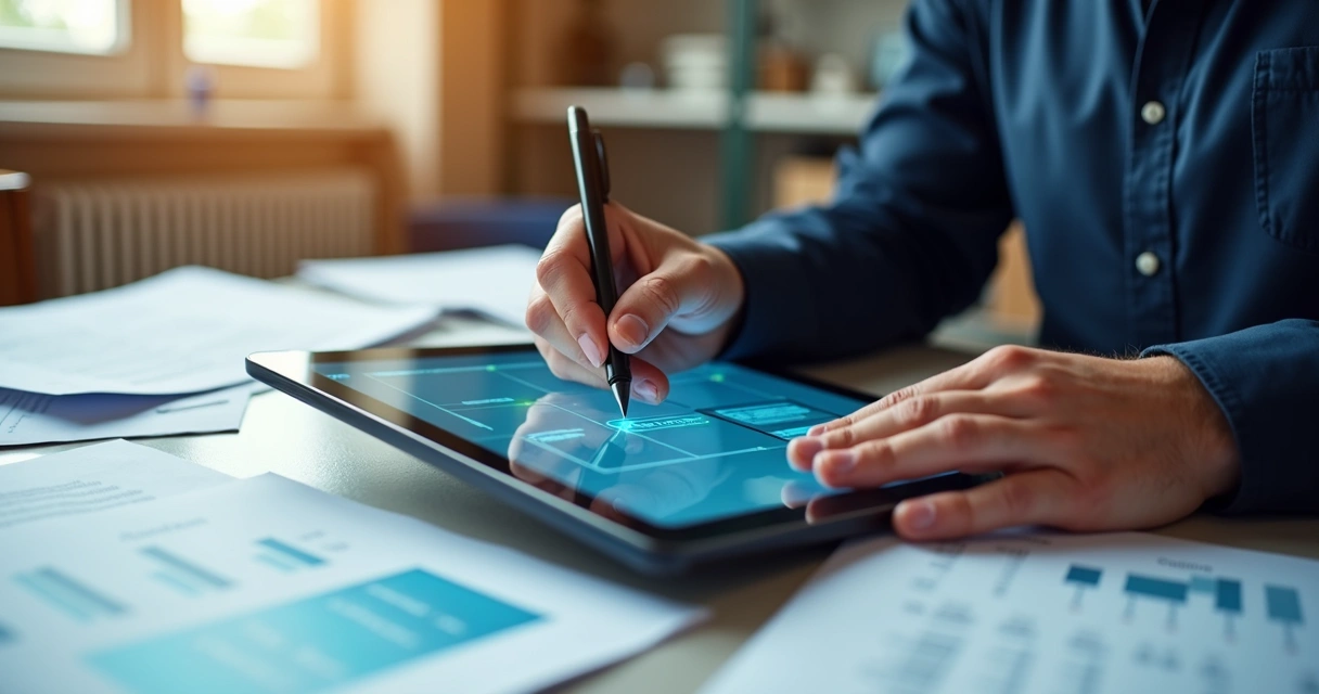 Tela de tablet mostrando uma ordem de serviço sendo assinada digitalmente 
