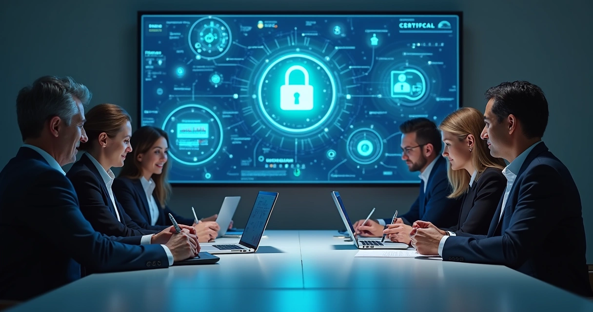 Reunião de diretoria assinando documentos digitais 